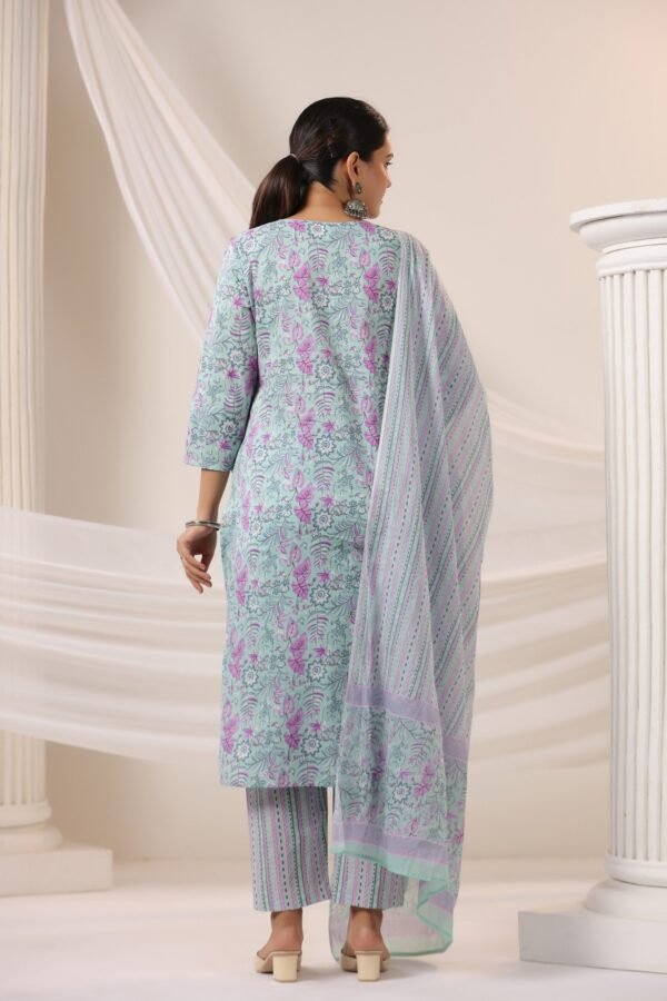 Light Blue Kurta Set with Floral Embroidery and Matching Dupatta - Image 7