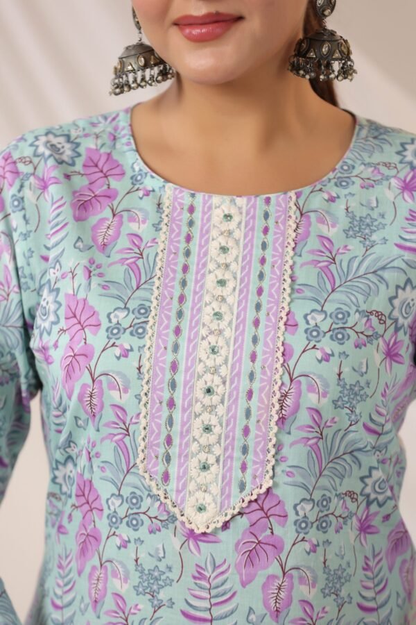 Light Blue Kurta Set with Floral Embroidery and Matching Dupatta - Image 5