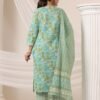 Pista Green Cotton Kurta Set with Floral Pattern and Round Neck - Image 5