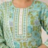 Pista Green Cotton Kurta Set with Floral Pattern and Round Neck - Image 3
