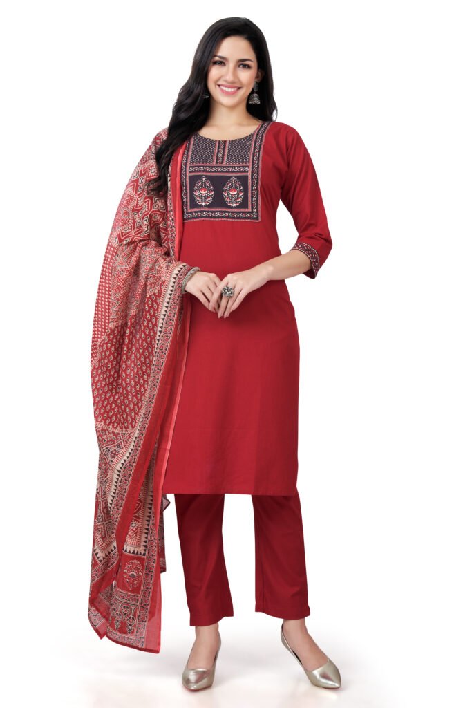 red cotton three piece set