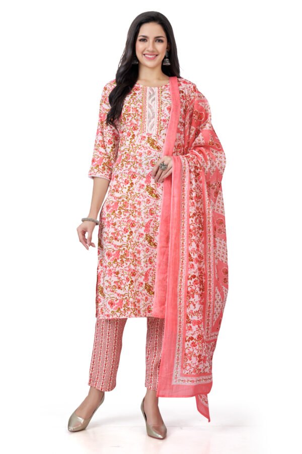 pink floral printed cotton kurta set - Sarisha