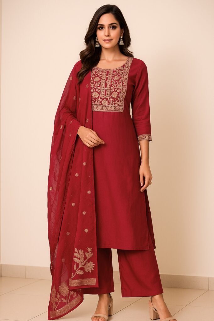 Maroon Kurta set with Duppata | Sarisha