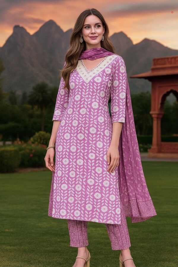 Buy Cotton Printed Kurta Set with Dupatta for Women 2025 - Image 4