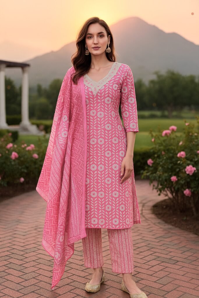 floral print kurta set with Dupatta