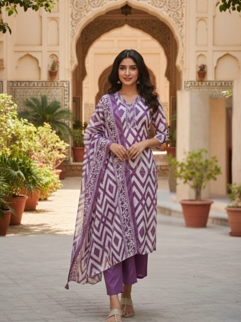 ikat Print kurta set with dupatta 2025