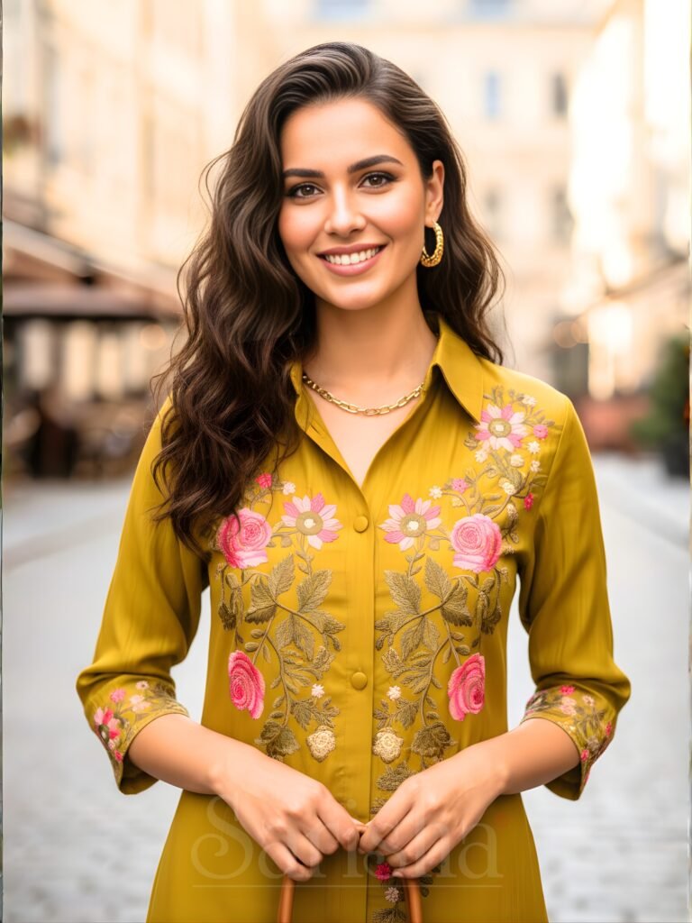 yellow embroidered co-ord set