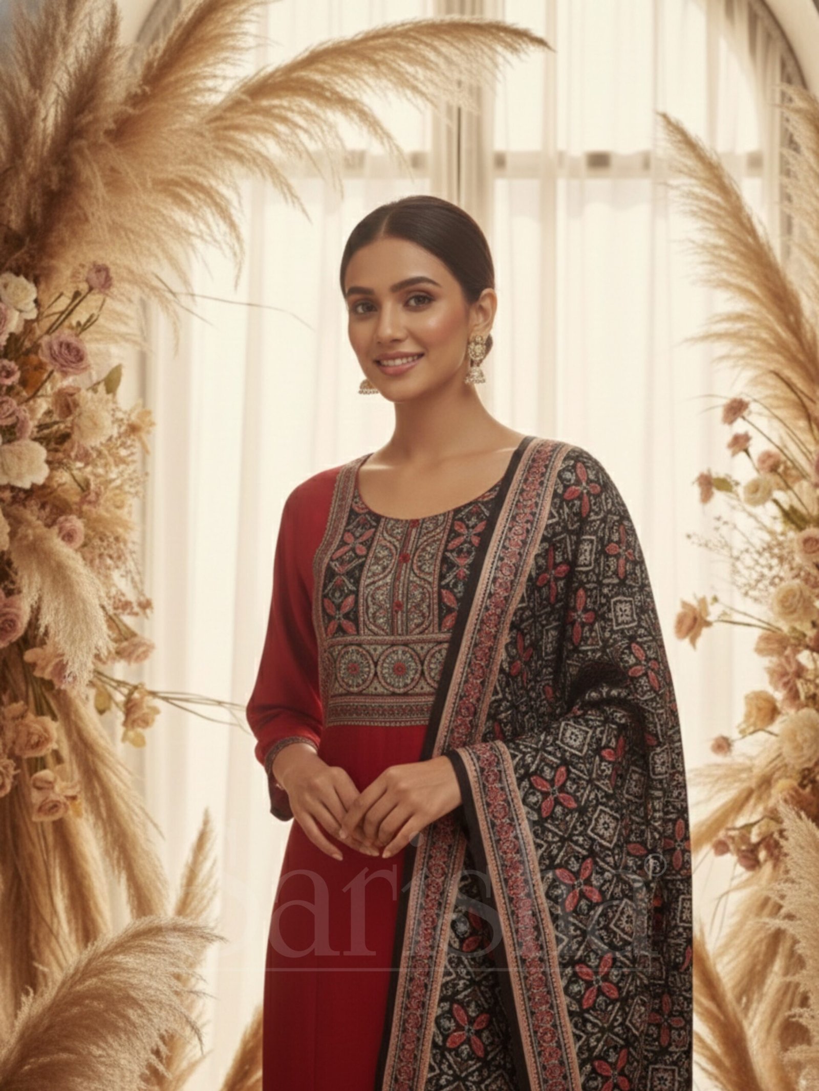 Maroon Kurta set with duppata - Image 2