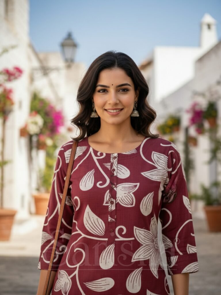 wine cotton kurti by sarisha