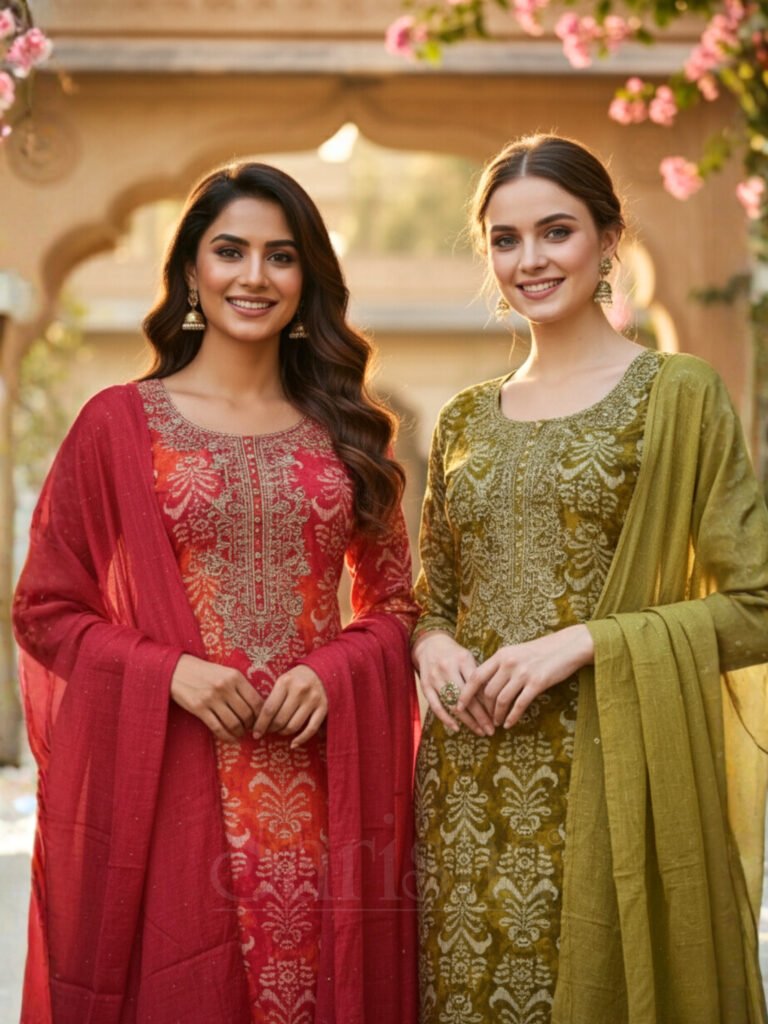 printed kurta set with dupatta